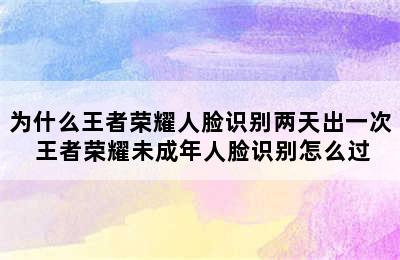 为什么王者荣耀人脸识别两天出一次 王者荣耀未成年人脸识别怎么过